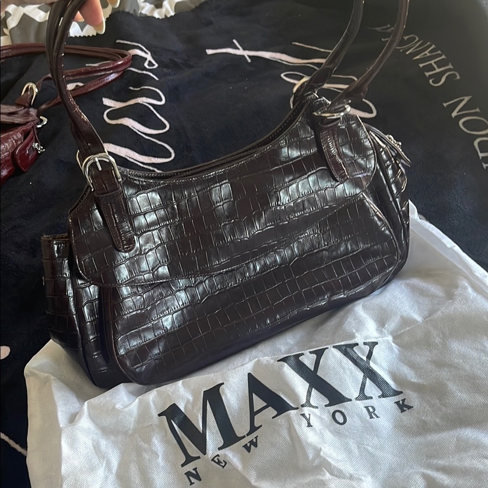Maxx New York Dark Black Cherry Leather Shoulder Bag